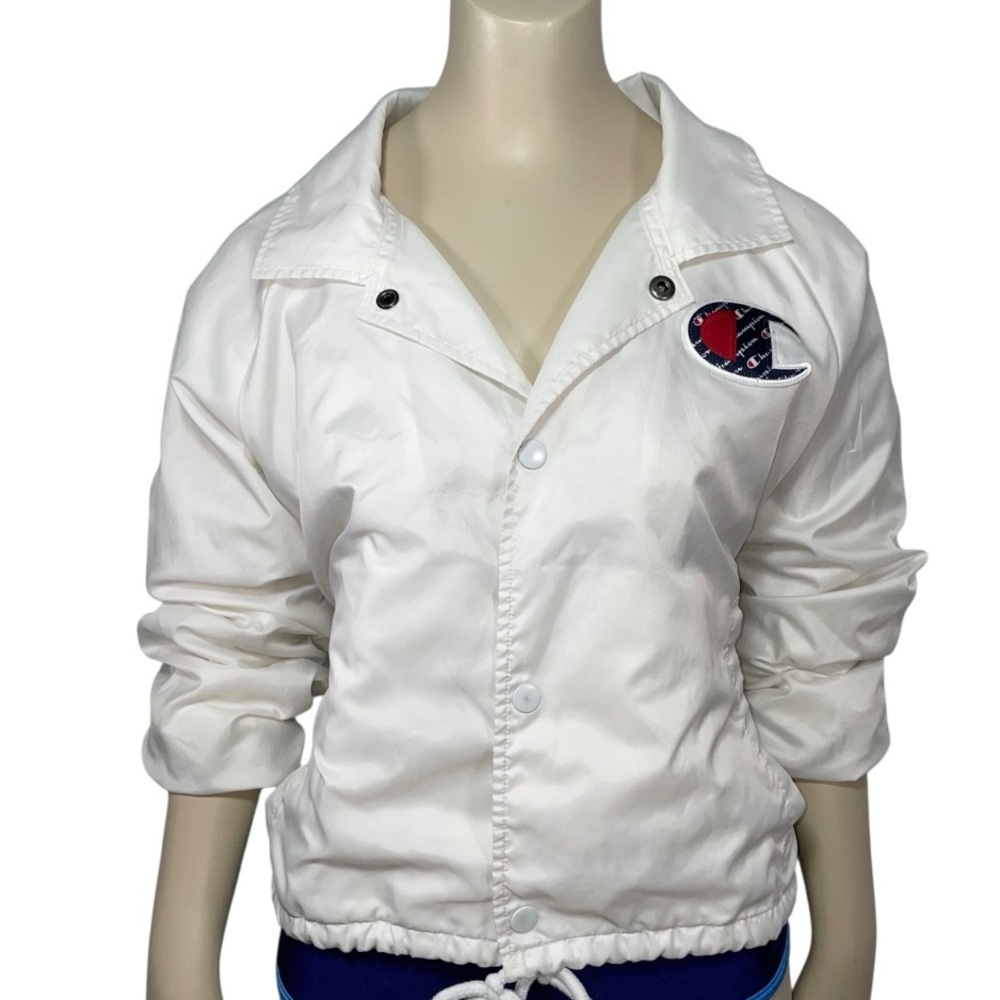 Champion cropped coaches jacket womens white windbreaker SZ medium